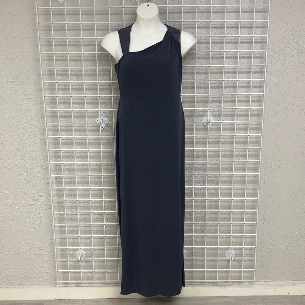 Size 8 Calvin Charcoal Gray Long Sleeveless Sequined Special Occasion Dress NWT